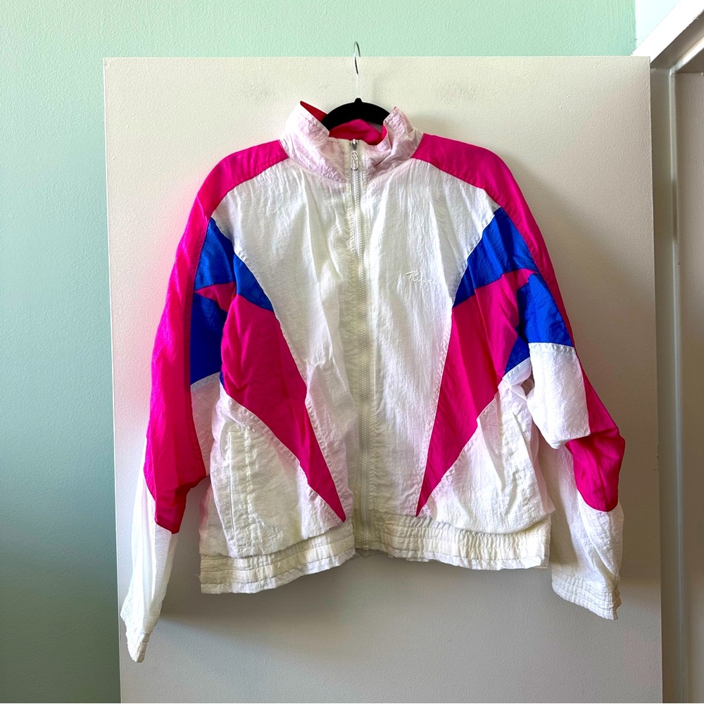 Vintage PUMA retro white neon pink purple windbreaker jacket